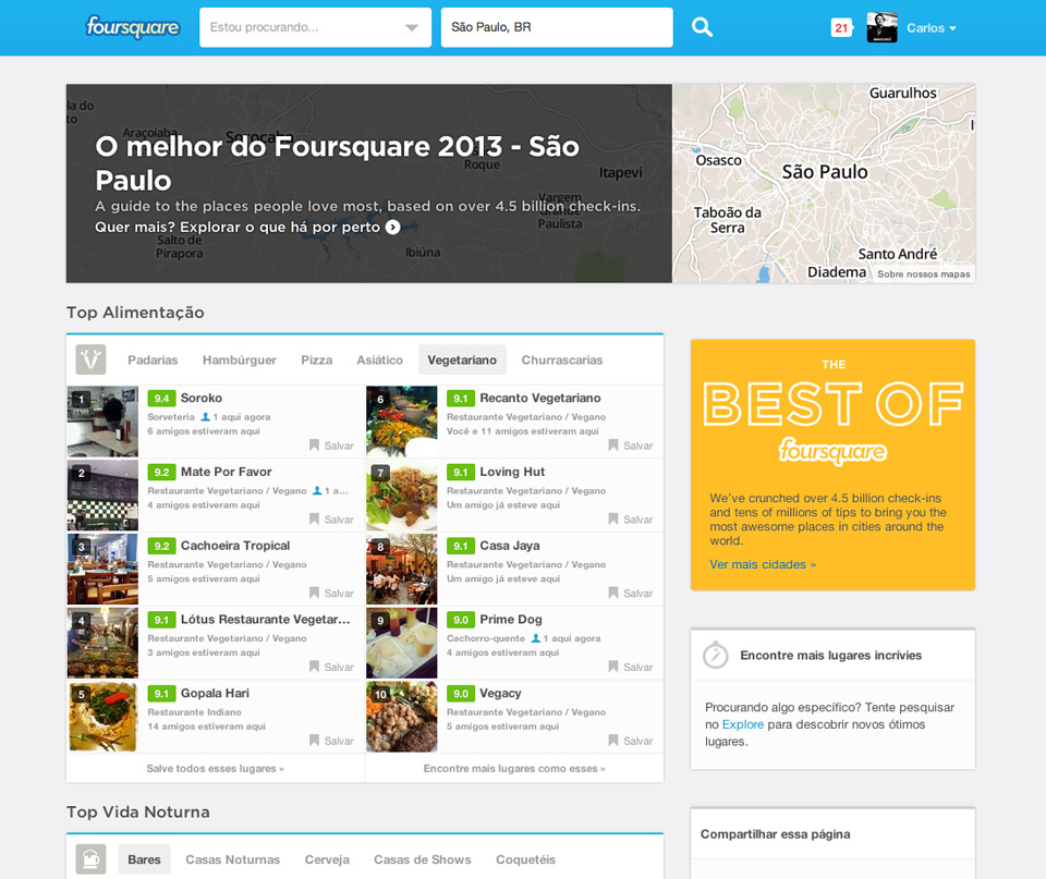 Foursquare compila lista com os melhores lugares de 2013 - Edeal Agência de Publicidade em Belo Horizonte